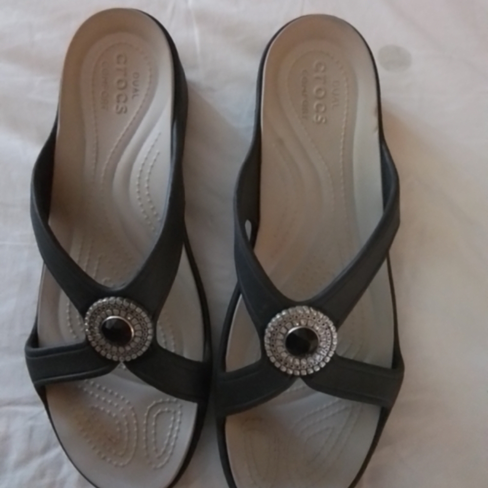 CROCS Women's Black Sandals with Rhinestone Accent